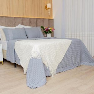 Kit Colcha King 300 Fios Lese Bordado Inglês 3 Peças Cor:Grafite