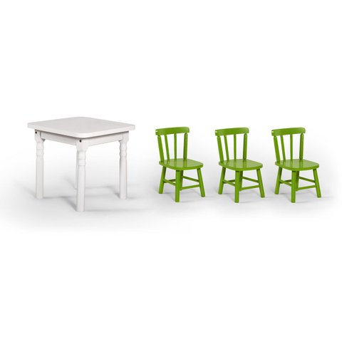 Conjunto Mesinha Infantil Branca com 3 Cadeiras Kids Verde - Straub Web