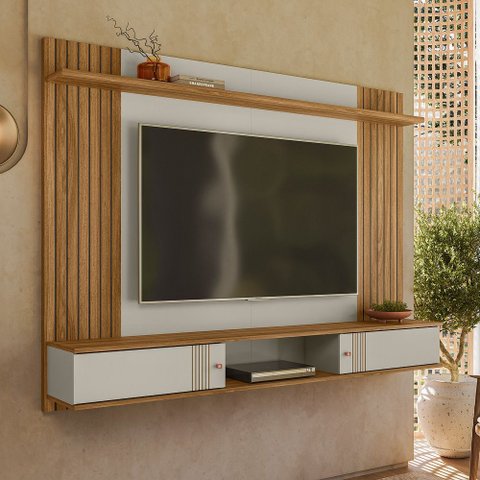 Home Painel Ripado Suspenso 2 Portas de Correr Nature/off White Peternella