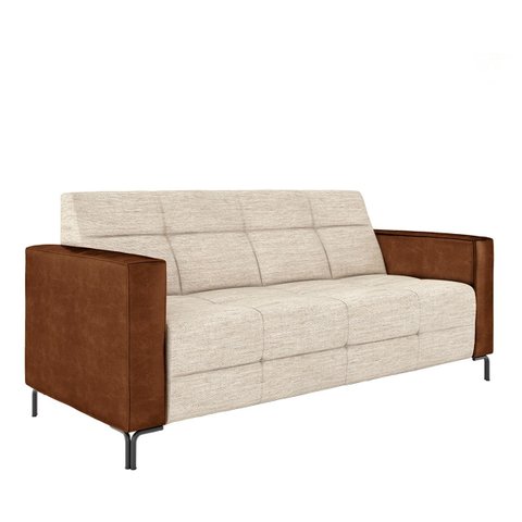 Sofá Living Decorativo Houston 2 Lugares 180cm Pés em Metal Linho/pu Bege/ Marrom G33 - Gran Belo