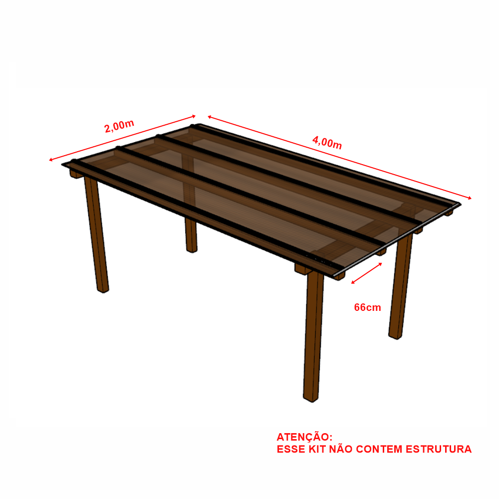 Cobertura Policarbonato Alveolar 2,00m x 4,00m - Bronze 6mm - 2