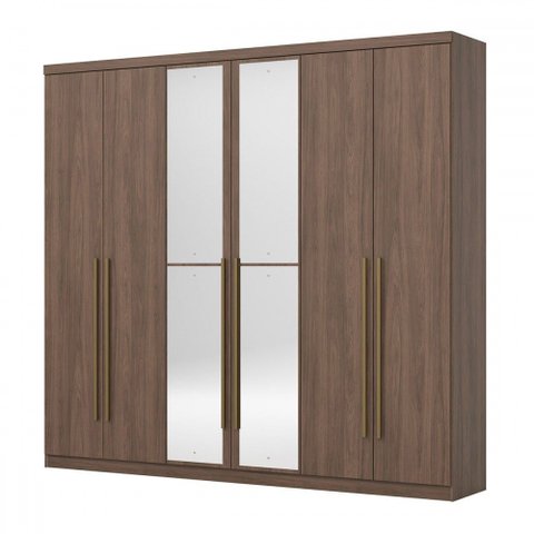 Guarda-roupa Casal Jade 6 Portas 3 Gavetas com 4 Espelhos Castanho - Henn