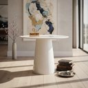 Ver imagem 1 de Mesa de Canto Cone Laqueado Redondo Vidro Madeira 60cm Off White