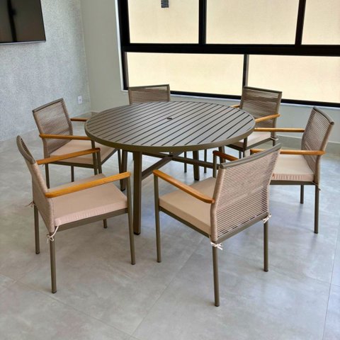 Mesa de Alumínio Redonda Fendi Verona Premium 1,30m para Jardim e Piscina