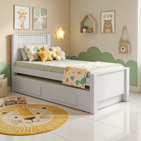 Cama Solteiro com Cama Auxiliar e 2 Gavetas Athenas Móveis Lopas
