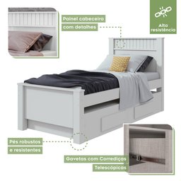 Cama Solteiro com Cama Auxiliar e 2 Gavetas Athenas Móveis Lopas - 4