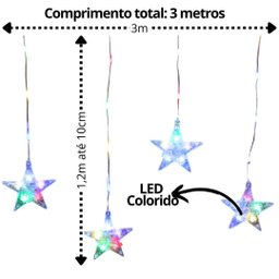 Cortina 16 Estrelas Cascata Led Color 224 Lâmpadas Pisca 8 Funções 3 Metros - Bela Flor - 6 Cortina 16 Estrelas Cascata Led Color 224 Lâmpadas Pisca 8 Funções 3 Metros - Bela Flor - 6