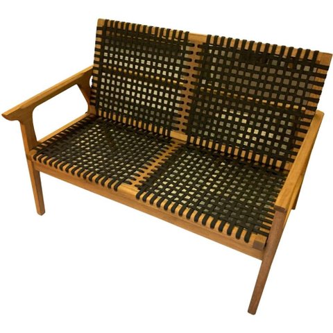 Sofa Trama 2 Lugares Corda Trancada Preta com Estrutura Madeira Cor Stain Jatoba - 53171