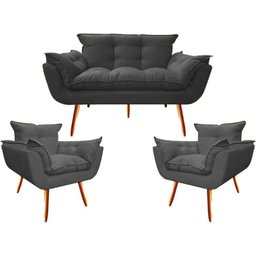 Kit Namoradeira + 02 Poltronas Decorativa para Sala de Estar Quarto Recepção Clinica Opala TWDECORA: - 1