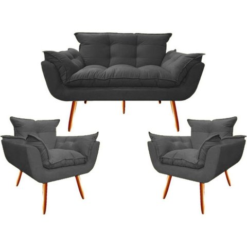 Kit Namoradeira + 02 Poltronas Decorativa para Sala de Estar Quarto Recepção Clinica Opala TWDECORA: