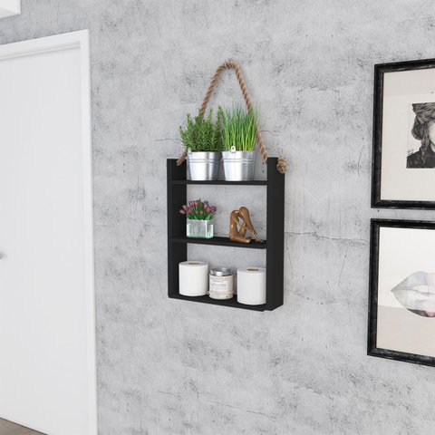 Nicho Prateleira Decorativo Corda 60 Cm Sala Quarto Escritório Banheiro MDP Preto - ClickLar