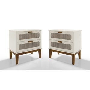 Conjunto Mesa de Cabeceira Santorini Pes de Madeira 60cm Off White