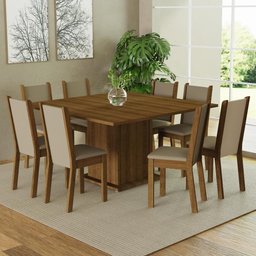 Conjunto Sala de Jantar Mesa Tampo de Madeira 8 Cadeiras Rustic/crema/bege Marisa Madesa - 1