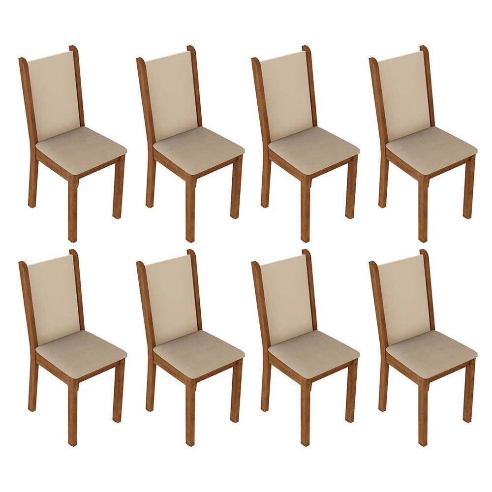 Conjunto Sala de Jantar Mesa Tampo de Madeira 8 Cadeiras Rustic/crema/bege Marisa Madesa - 8