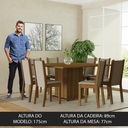 Conjunto Sala de Jantar Mesa Tampo de Madeira 8 Cadeiras Rustic/crema/bege Marisa Madesa - 5