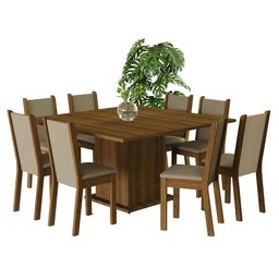 Conjunto Sala de Jantar Mesa Tampo de Madeira 8 Cadeiras Rustic/crema/bege Marisa Madesa - 2