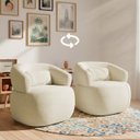 Ver imagem 1 de Kit 2 Poltrona Orgânica Giratória Chloe Decorativa com Almofada Plumante Bouclê Bege - Arkell
