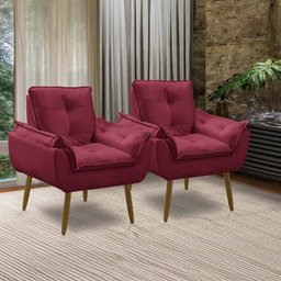 Kit 2 Poltronas para Sala Decorativa Opala Pés Madeira Suede Bordô Império Decor - 7