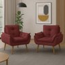 Kit 2 Poltronas para Sala Decorativa Opala Pés Madeira Suede Bordô Império Decor - 2