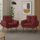 Ver imagem 2 de Kit 2 Poltronas para Sala Decorativa Opala Pés Madeira Suede Bordô Império Decor