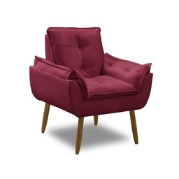 Kit 2 Poltronas para Sala Decorativa Opala Pés Madeira Suede Bordô Império Decor - 3