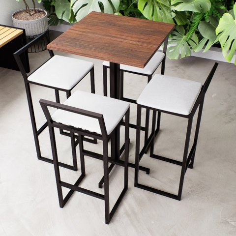 Conjunto Mesa Alta Bistrô Quadrada Imbuia 4 Banquetas Confort Estofado Don Castro