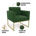 Ver imagem 7 de Kit 1 Sofá Namoradeira e 1 Poltrona Elisa Suede Verde Base Metálica Industrial Dourada - D'Rossi