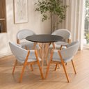 Ver imagem 1 de Conjunto Mesa Jantar Tampo Preto 90cm 4 Poltronas Moderna Basalto