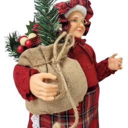 Mamãe Noel Decorativa Avental Xadrez e Saco de Presentes Rústico 60cm - Cromus - 5