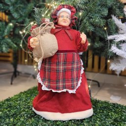 Mamãe Noel Decorativa Avental Xadrez e Saco de Presentes Rústico 60cm - Cromus - 2