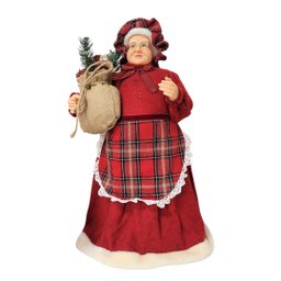 Mamãe Noel Decorativa Avental Xadrez e Saco de Presentes Rústico 60cm - Cromus - 1