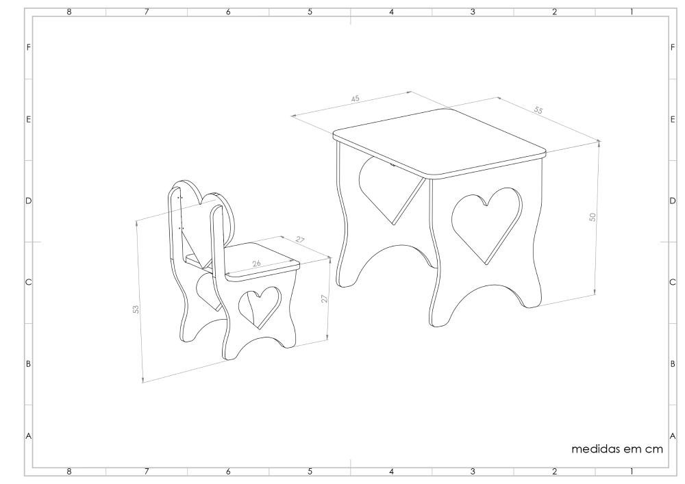 Mesa Infantil Coração, Kit com Duas Cadeiras em Mdf. - 4