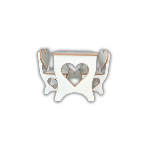 Mesa Infantil Coração, Kit com Duas Cadeiras em Mdf.