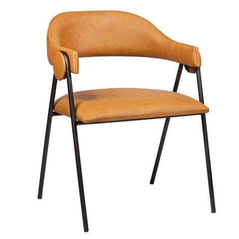 Cadeira de Metal Design Moderno Estofada para Sala de Jantar Zaya Preto/Corino Caramelo