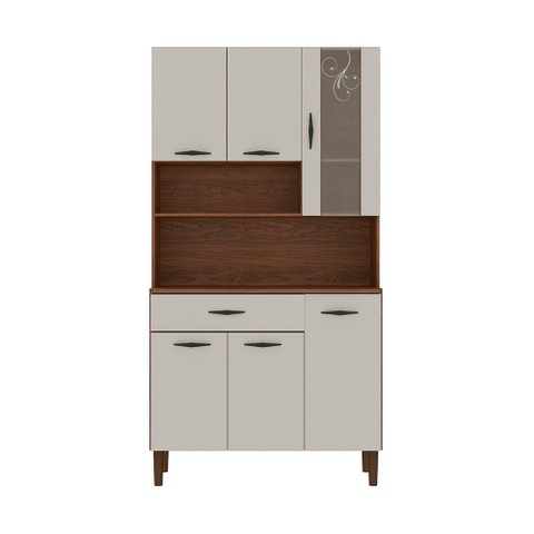 Kit Armário de Cozinha Completa Golden 6 Portas com Nichos Nogueira Off White Kits Paraná