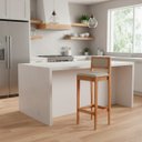 Ver imagem 1 de Kit 6 Banquetas Assento Encosto Estofado em Linho Hellen:mel com Palha