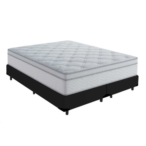 Cama Box Queen 158 Tecido Sintético Preto com Colchão Toronto Molas Ensacadas Branco D33