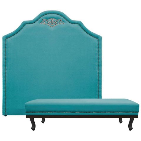 Kit Cabeceira E Calçadeira Queen P02 160cm Azul Turquesa