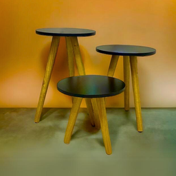 Jogo 3 Mesa de Canto Centro Pé Palito Retro Madeira Maciça Trio para Sofá Sala Quarto Cama Cabeceira - 4