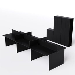 Plataforma de Trabalho 6 Lugares com 2 Armário Alto Fechado + 1 Armário Baixo Cor:preto - 2