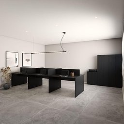 Plataforma de Trabalho 6 Lugares com 2 Armário Alto Fechado + 1 Armário Baixo Cor:preto - 1