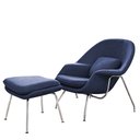 Ver imagem 2 de Poltrona Womb Chair com Puff Cromada Linho Azul