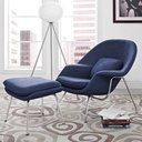 Ver imagem 1 de Poltrona Womb Chair com Puff Cromada Linho Azul