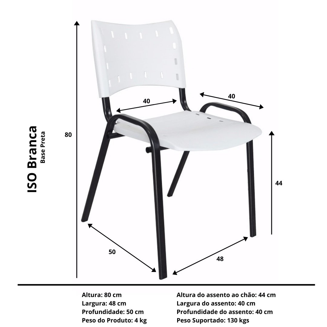 Kit com 10 Cadeiras Iso para Escola Escritório Comércio Branca Base Preta Ecomhome - 5