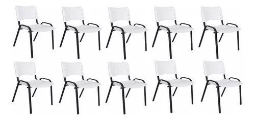 Kit Com 10 Cadeiras Iso Para Escola Escritório Comércio Branca Base Preta - 1