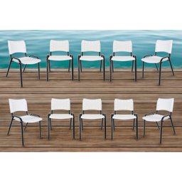 Kit com 10 Cadeiras Iso para Escola Escritório Comércio Branca Base Preta Ecomhome - 1