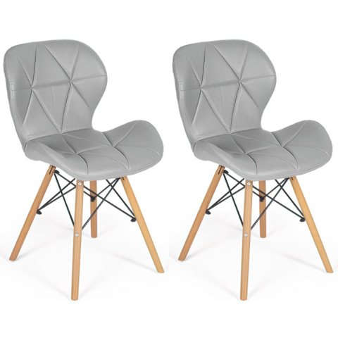 Kit 02 Cadeiras Charles Eames Eiffel Slim Wood Estofada - Cinza
