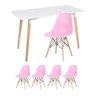 KIT - Mesa retangular Eames 60 x 120 cm branco + 4 cadeiras Eiffel DSW Rosa claro - 1