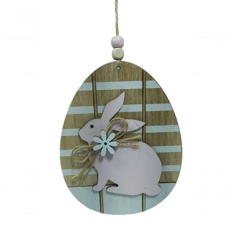 Pendente Ovo com Coelho Rosa 17cm