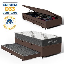 Cama Box Baú com Colchão de Espuma D33 Ortobom Airtech 100 + Auxiliar Unique Solteiro 88cm - 2